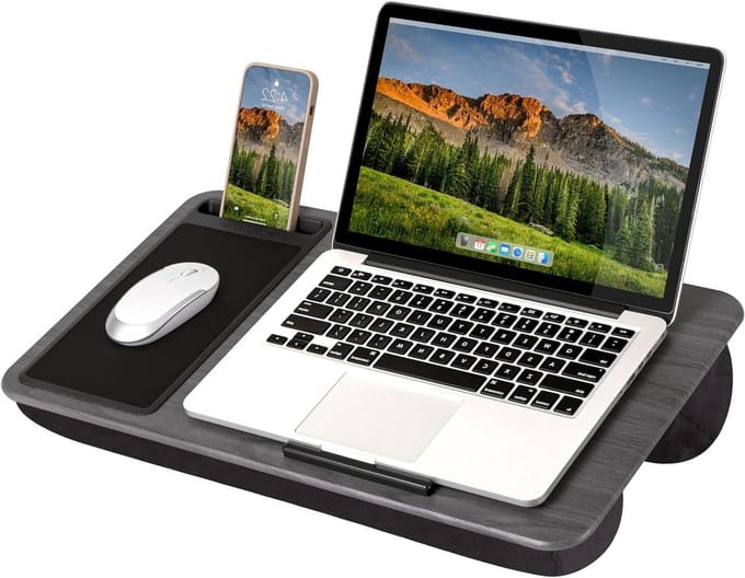 Lap Desk - Schoot Bureau - Thuiswerken - Geïntegreerde Muispad - 21x12 Inch - Grijs Houtnerf