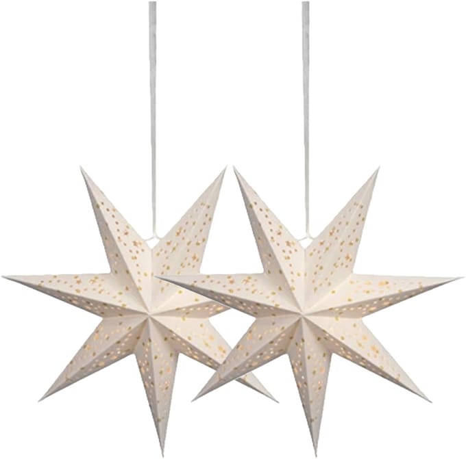Lumineo Verlichte kerstster - 2x - wit - D38 cm - papier - LED - warm wit - steady light - timer - binnen - op batterijen