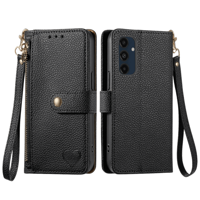 Mocaa Samsung Galaxy A16 Love Heart Wallet Hoesje Zwart