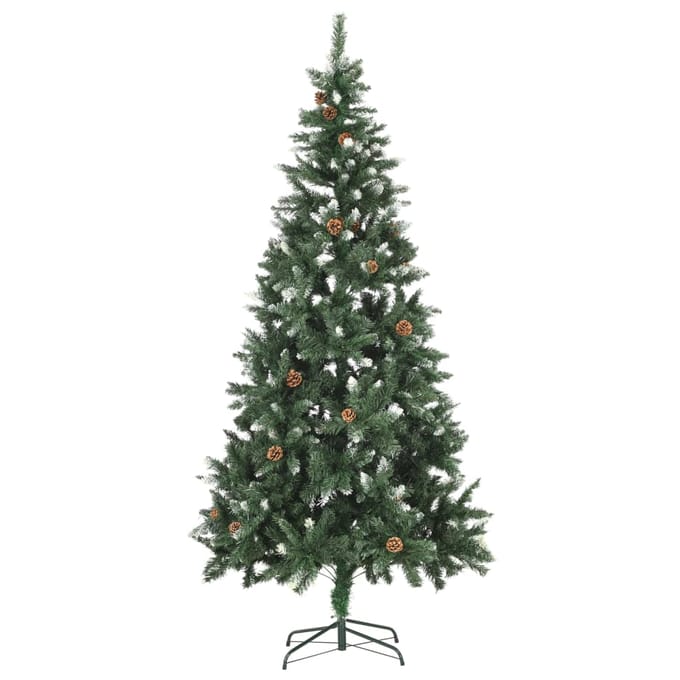 vidaXL - Kunstkerstboom - met - dennenappels - en - wit - glitter - 210 - cm