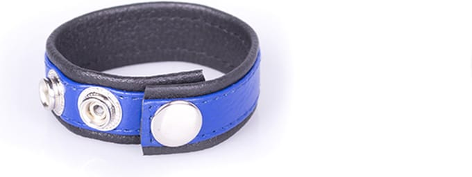 Leren cock strap - blauw/zwart