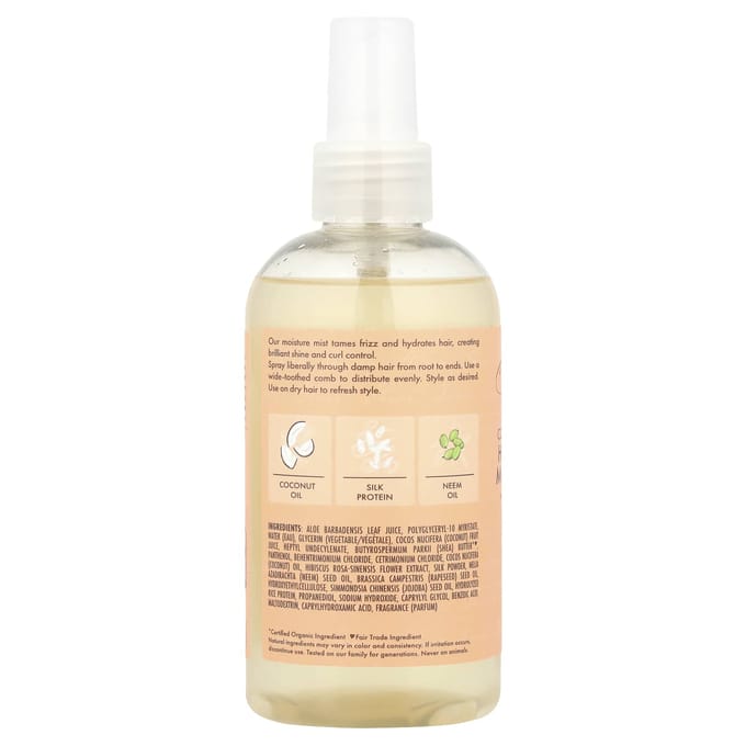 SheaMoisture, Hold & Shine Moisture Mist, with Silk Protein & Neem Oil, Coconut & Hibiscus, 8 fl oz (237 ml) orange