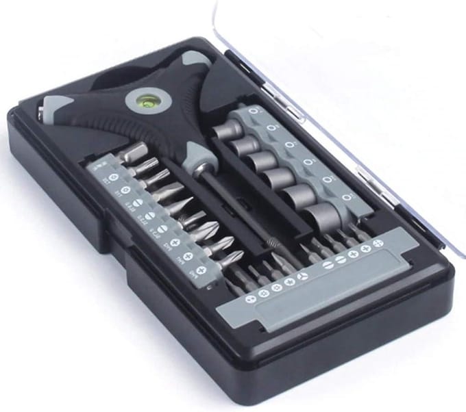Schroevendraaierset 28-delig - Reparatieset Bits - Klus Klussen - Magnetische Bits - 28 Stuks - Grijs