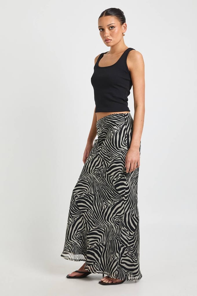 boohoo Dames Zebra Print Chiffon Maxi Rok | Maat: 6
