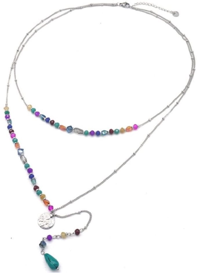 Ketting met Steentjes - RVS - Lengte 39-44 cm - Zilverkleurig en Multi