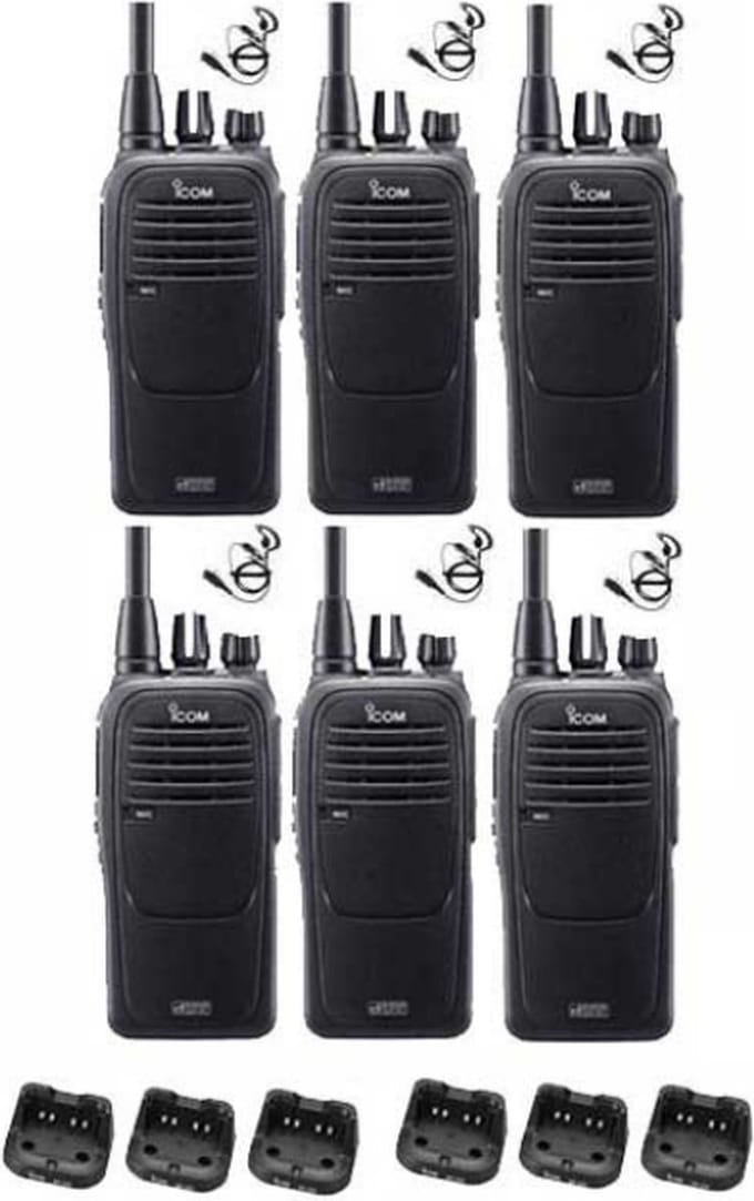 Set van 6 Icom IC-F29DR3 Digitaal portofoons met G-shape headsets