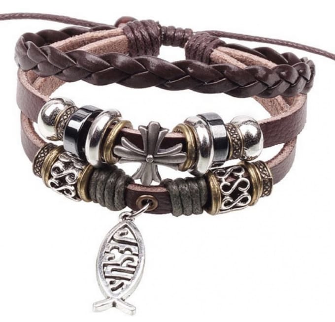 Armband- Schuifsluitinf-Jesus-bruin-leer - Charme Bijoux