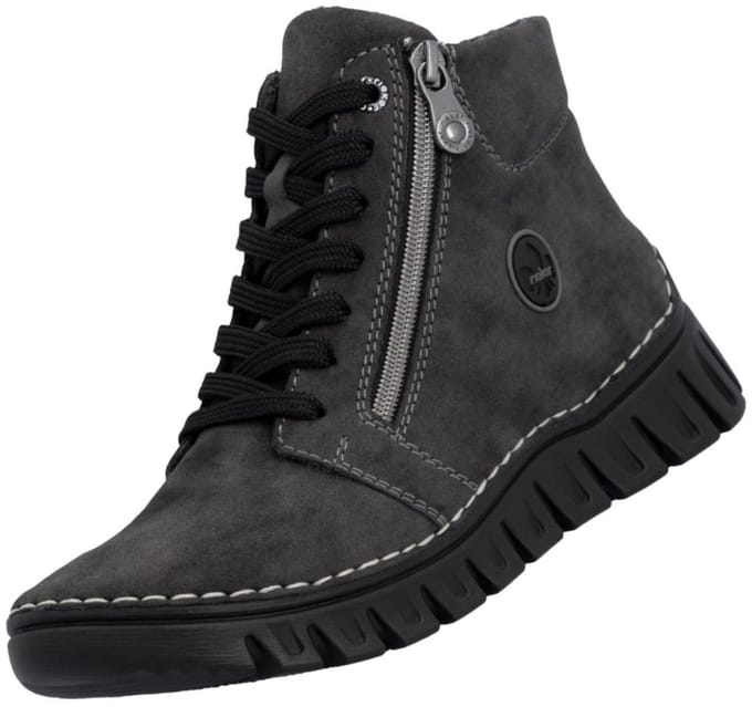 Rieker Dames 57502 45 Veterlaarzen Sleehak Grijs