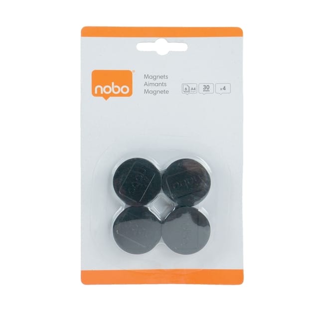 Nobo Whiteboard Magneten ⌀30mm - 4 Stuks - Zwart