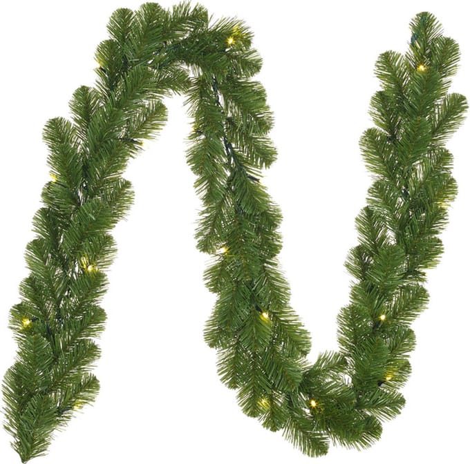 Mica Decorations Dennenslinger - 3x stuks - groen - met verlichting - 270 cm