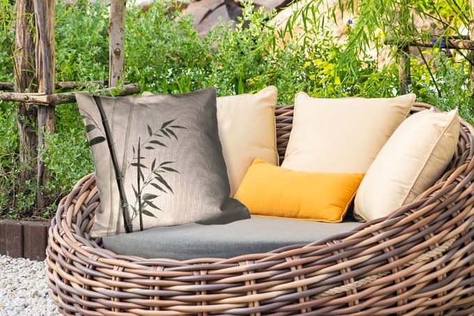 Buitenkussen Weerbestendig - Japandi - Bamboe - Beige - 50x50 cm