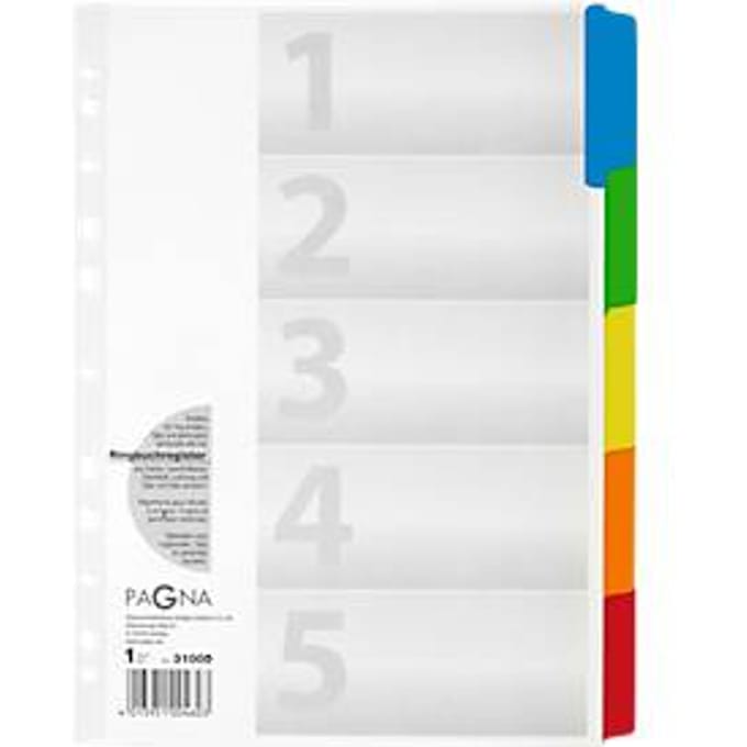 PAGNA indexbladen karton, cijfers 1-5, gekleurde tabs