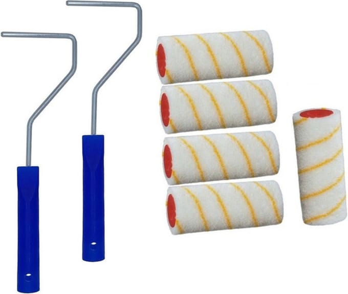 5x verfroller / vachtrollers incl 2 rollerbeugels - 10 cm - rollers voor het schilderen van wanden en plafonds