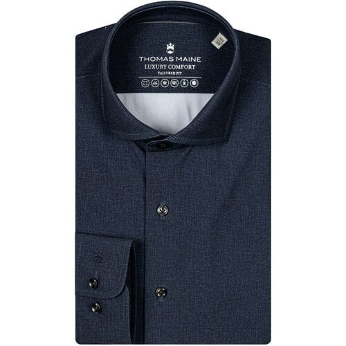 Thomas Maine Overhemd Roma Modern Kent Hyper Stretch Two-Tone Luxury Comfort Dark Navy / male