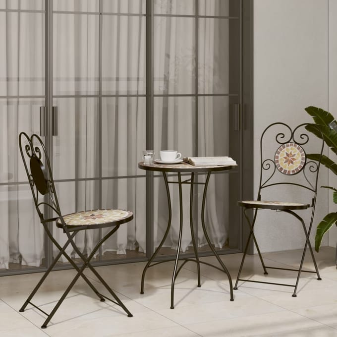 vidaXL - Opklapbare - stoelen, - 2 - stuks, - terracotta - en - wit - keramiek
