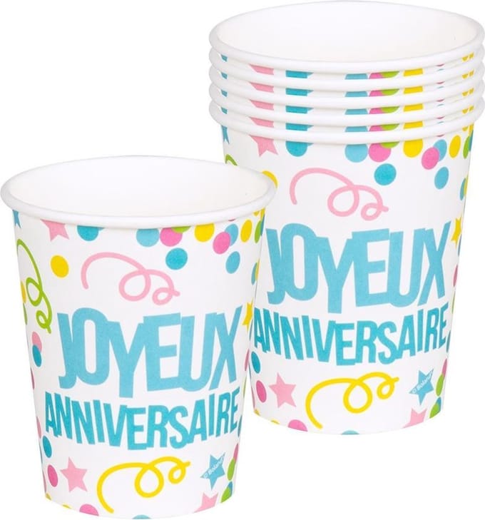 Boland - Tableware - Bekertjes Joyeux Anniversaire 25cl - 6 Stuks