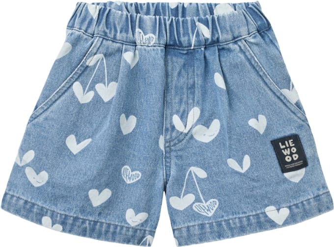 Liewood Borrisa Printed Denim Shorts - Sweethearts / Light Blue Denim - maat 128