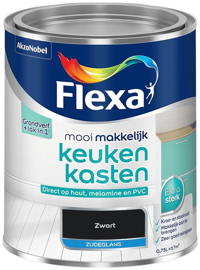 Flexa - Mooi Makkelijk Keukenkasten Zijdeglans - Zwart - Mengverf - 750 Ml