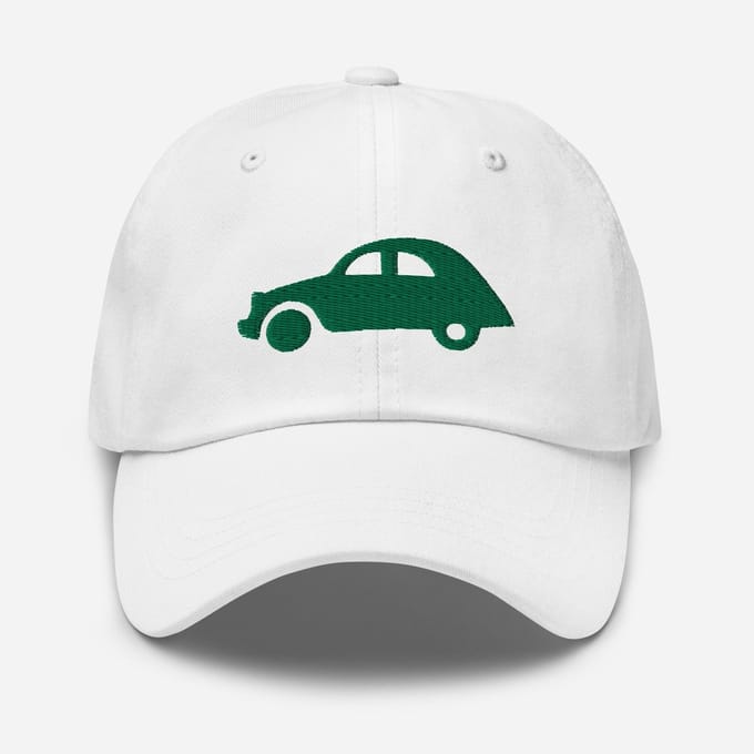 De2pktjes - Groen geborduurde pet (voor en achter) Citroën 2CV - Wit