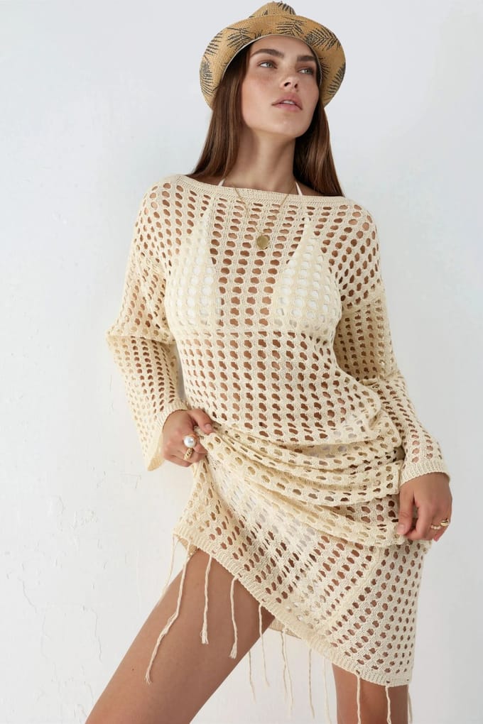 100% Katoenen Cut-Out Maxi Brei Strandjurk