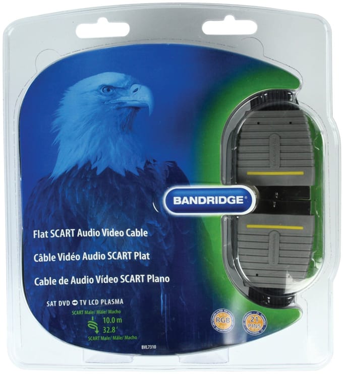 Bandridge 21pin platte scartkabel met vergulde contacten - 10 meter