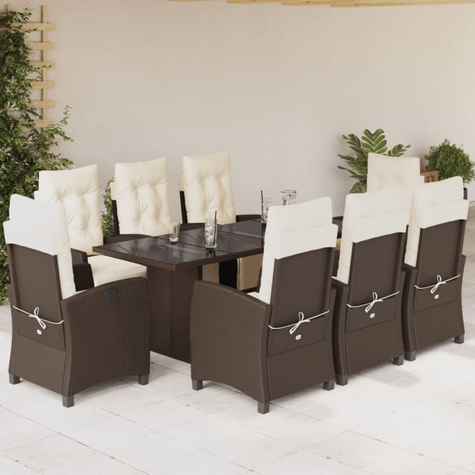 vidaXL - 9-delige - Tuinset - met - kussens - poly - rattan - bruin