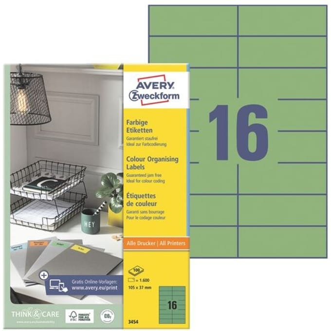 Etiket avery zweckform 3454 105x37mm groen 1600stuks
