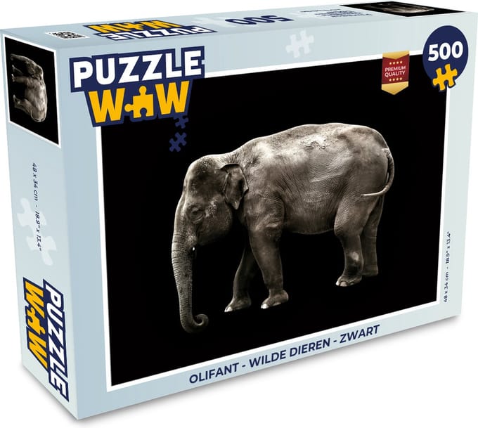 Puzzel Olifant - Wilde dieren - Zwart - Legpuzzel - Puzzel 500 stukjes