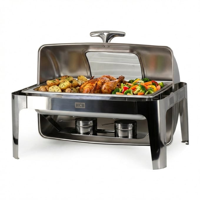HCB® - HCB Chafing dish - rolltop - 1/1 GN - kijkglas - 9 liter - RVS / INOX - 3 kg - 3479