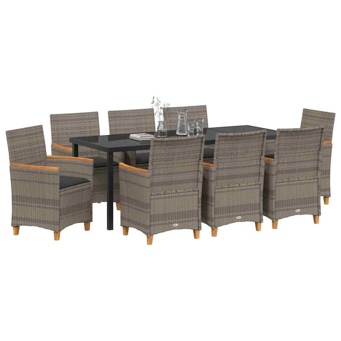 vidaXL - Tuin - Eettafel - Set - 9 - st - Grijs - poly - rattan
