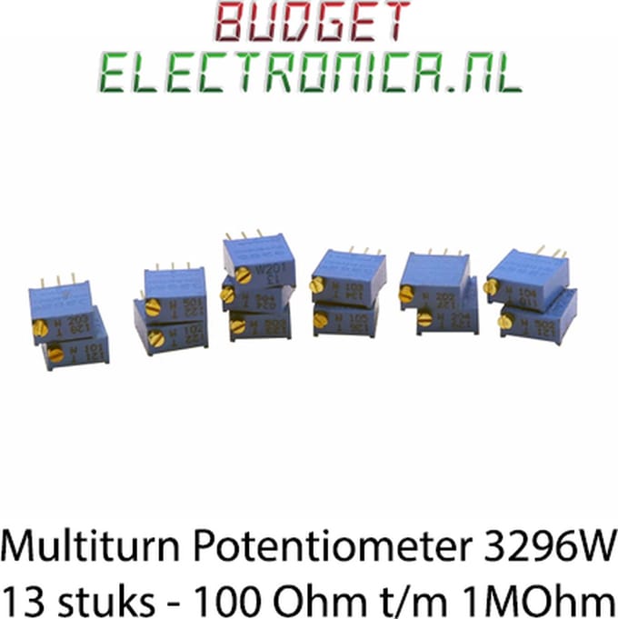 Potentiometer Multiturn – 13 stuks – 10 Ohm t/m 1M Ohm – Breadboard – Arduino – Raspberry