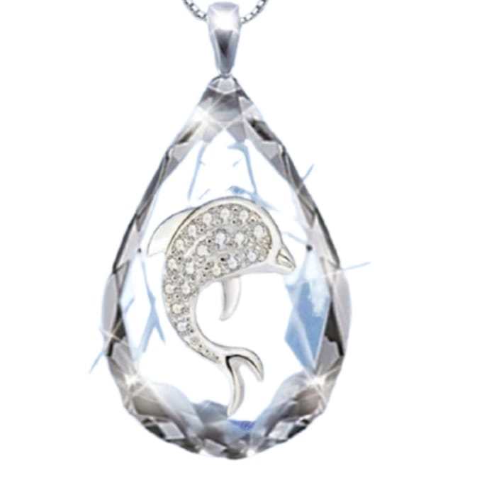 Bijoux by Ive - Ketting met hanger - Collier- Dolfijn met steentjes op grote synthetische steen
