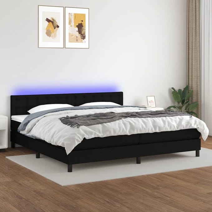 vidaXL - Boxspring - met - matras - en - LED - stof - zwart - 200x200 - cm