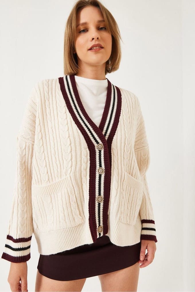 Geprinte Breikleding Cardigan met V-hals en Zakken
