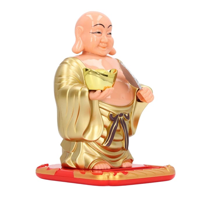 Groot Lachende Maitreya Boeddha Beeldje Figuur Zonne-energie Hoofd Schuddend Grappig Auto Dashboard Boeddhistisch beige