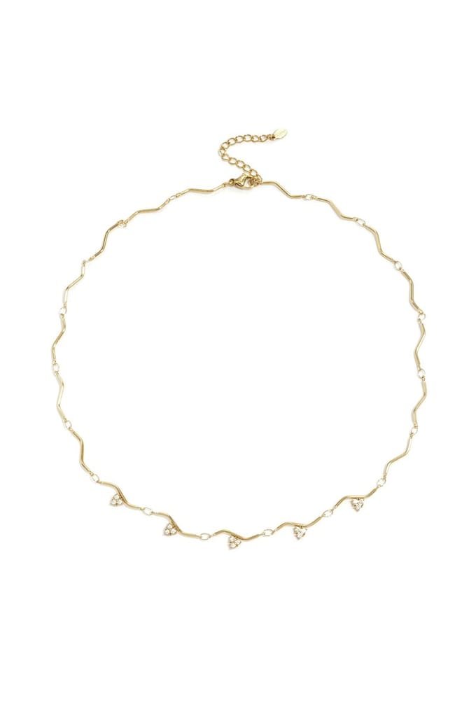 Ketting met zigzag patroon en steentjes - Goud- Yehwang