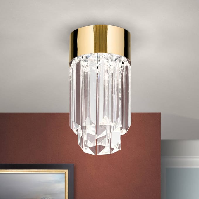 ORION LED plafondlamp Prism, kristalglas, Ø10cm, goud
