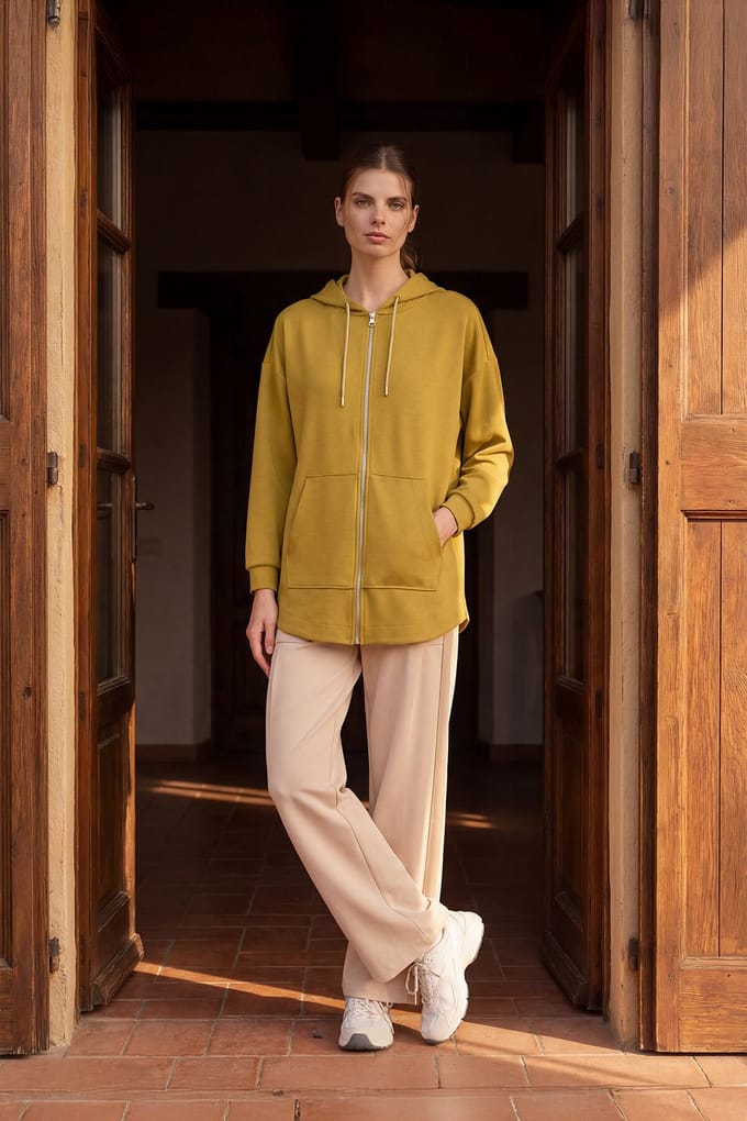 Oversized Hooded Lange Mouw Zip Tuniek Top