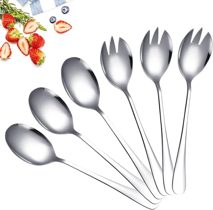 Set van 3 RVS Saladebestekken: Multifunctionele Saladelepels en Vorken voor Thuis en Restaurant, 20 cm