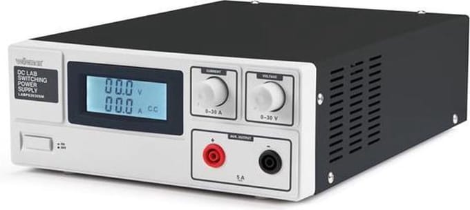 Velleman Laboratoriumvoeding, schakelend, regelbaar, 0-30 VDC/0-30 A, stroombegrenzing, kortsluitbestendig, lcd-scherm, grijs