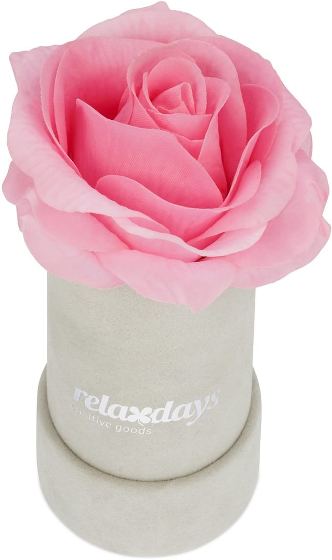 Relaxdays flowerbox - rozenbox - grijs - decoratie - kunstbloem - 1 roos in box - roze