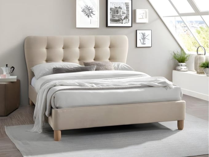 Vente-unique Bedframe stof crème 140 x 190 cm