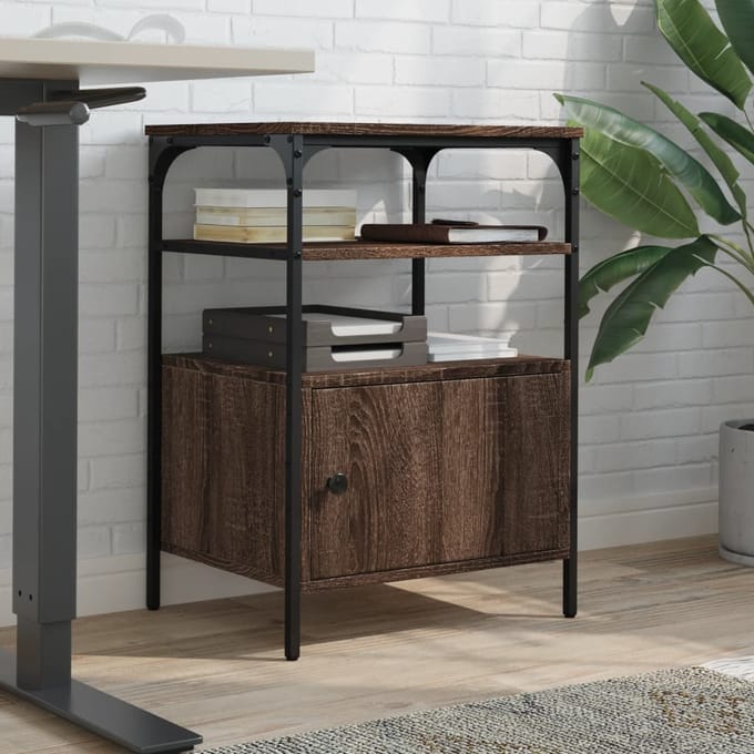 vidaXL - Printerkastje - 3-laags - 50x40x76 - cm - bewerkt - hout - bruin - eiken