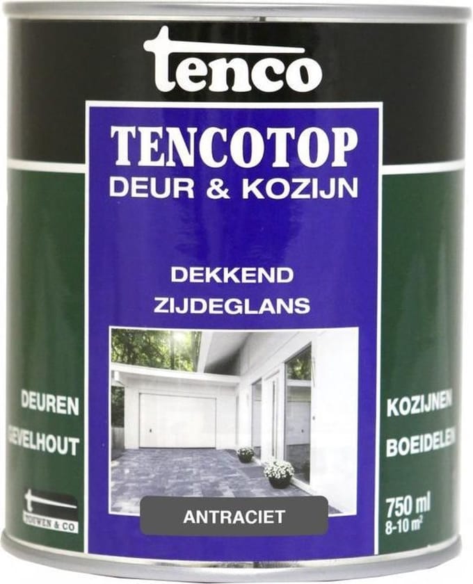 Tenco Deur- & Kozijnbeits Tencotop - Antraciet - Zijdeglans - 750ml
