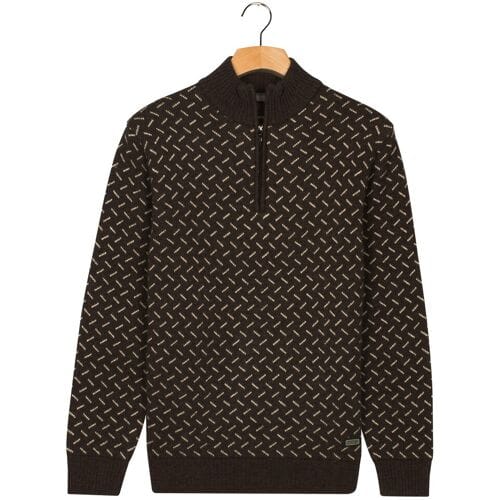 Baileys Trui Half Zip Allover Diagonal Stripes Pattern Knit Bruin / male