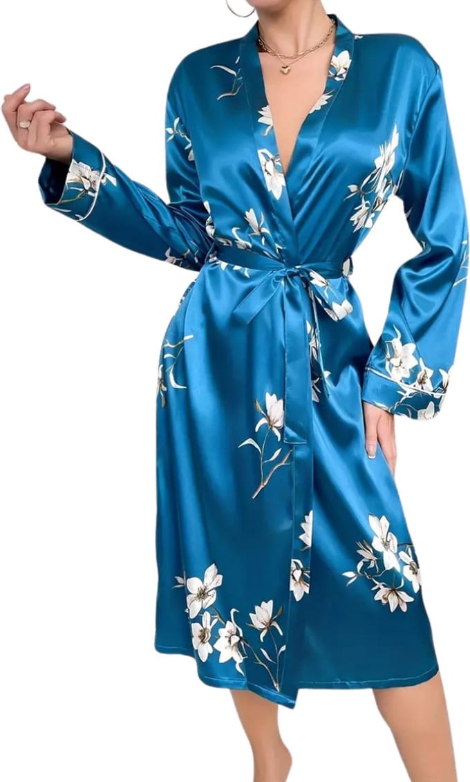 Livano Satijnen Badjas Dames - Kimono - Kamerjas - Satijn - Ochtendjas - Pyjama - Maat M