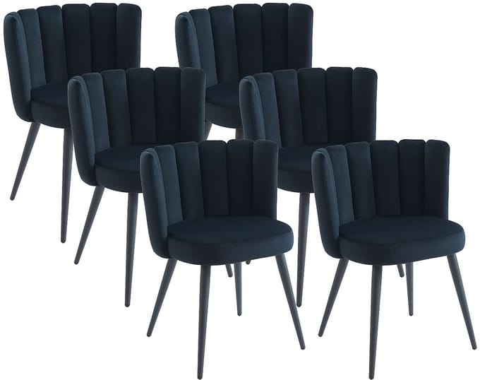 Vente-unique Set van 6 stoelen van fluweel en metaal - Zwart - PRANILA