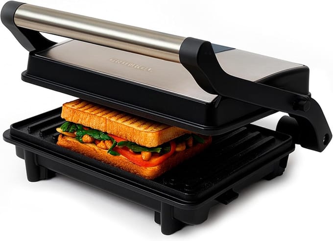Mini Electric Grill 1000 W met Antiaanbaklaag - 23 x 14.5 cm - 180° Opening