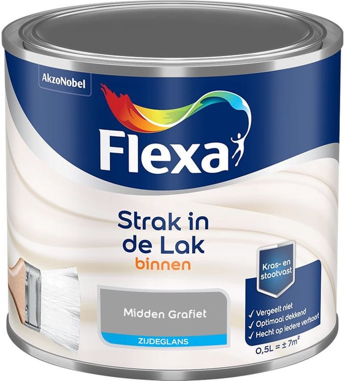 Flexa - Strak In De Lak Binnenlak Zijdeglans - Midden Grafiet - Mengverf - 500 Ml