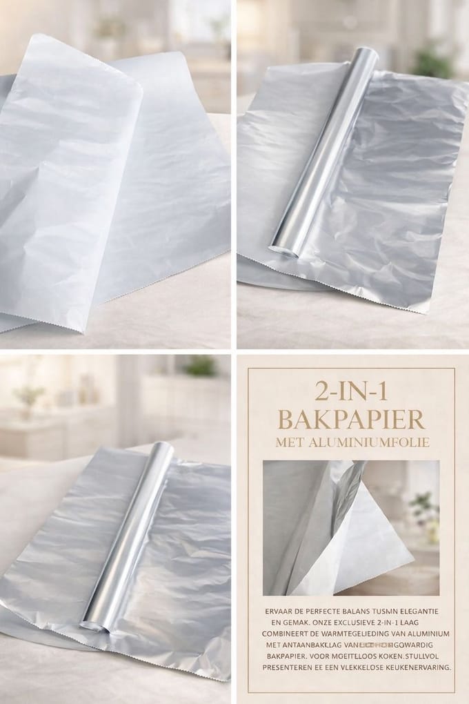 Bakpapier en folie op 1 vel! 2in1